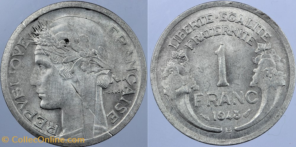 F-221 - Morlon - 1 fr. - 1948 B - 0,61 g monnaies monde france f 221 morlon 1 fr 1948 b 0 61 g