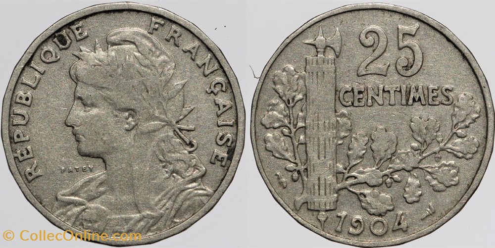 F-169 - Patey - 25 c. - 1904 coin bouché monnaies monde france f 169 patey 25 c 1904 coin bouche