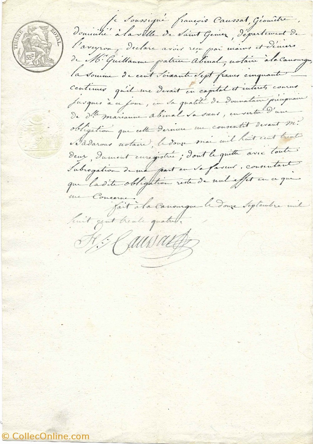 documents anciens autres 1834 paiement une obligation