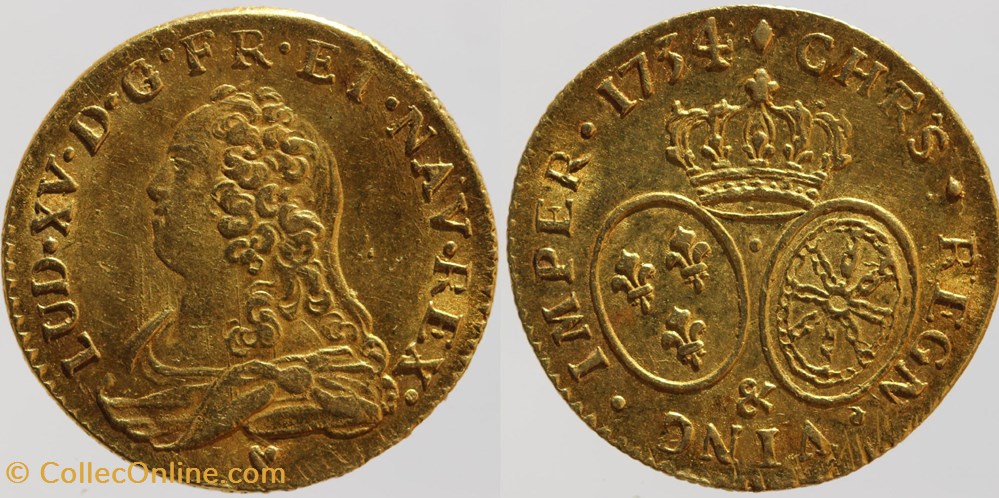 monnaies europe medievale france royales dy 1640 louis xv ecu or 1734 aix