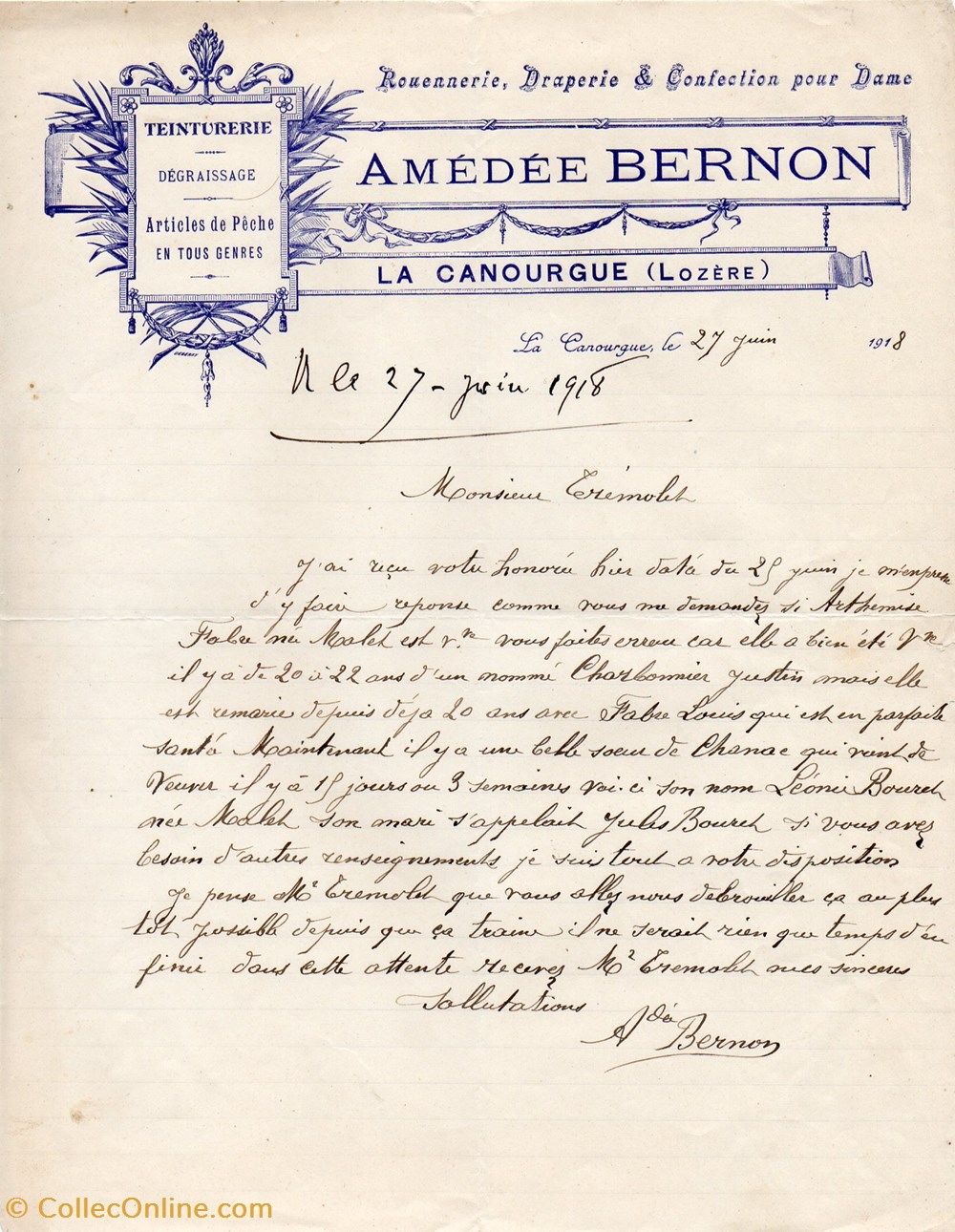 documents anciens factures commerciaux bernon amedee 1918