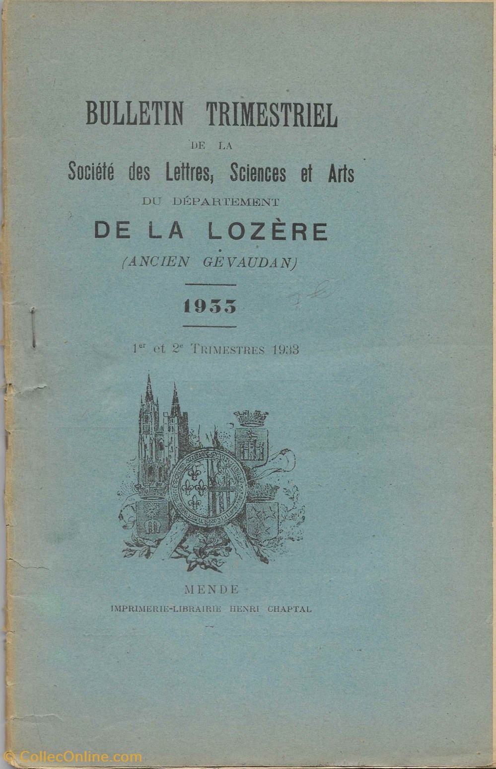 1933 - Bulletin de la Société des Lettres de la Lozère livres bd revues 1933 bulletin de la societe des lettres de la lozere