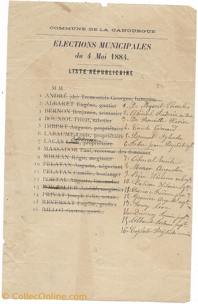 1884 - Elections documents anciens autres 1884 elections