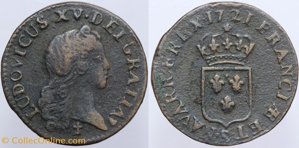 monnaies europe medievale france royales dy 1694 louis xv liard 1721 reims