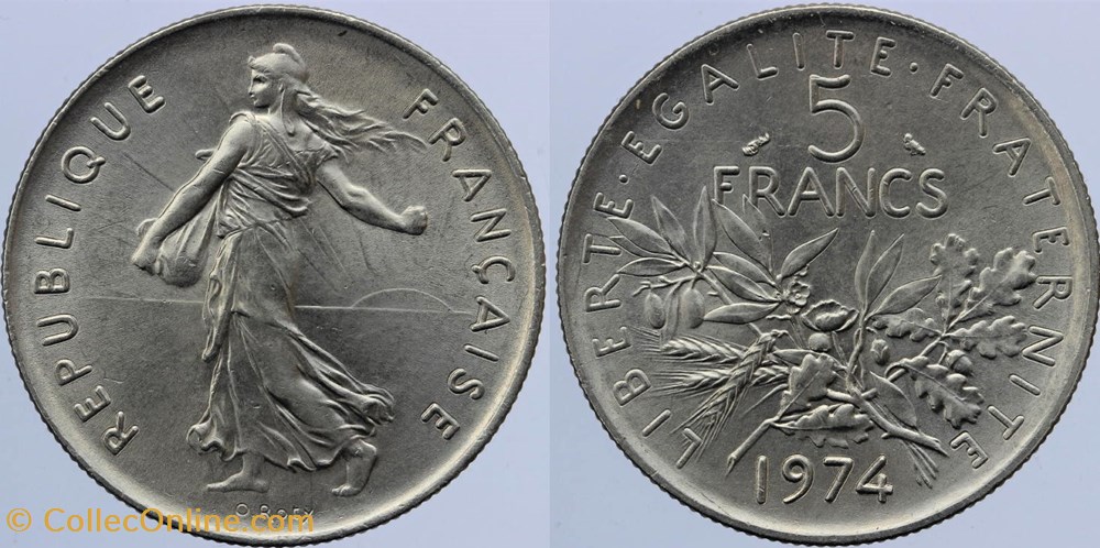 monnaies monde france f 341 roty 5 frs 1974