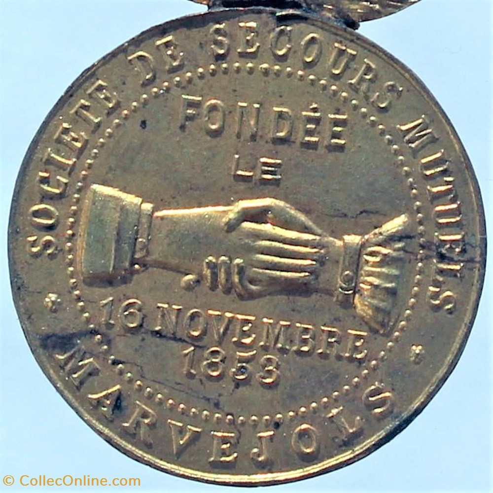 1900 (vers) - Secours mutuels, Marvejols 2 medailles france 1900 vers secours mutuels marvejols