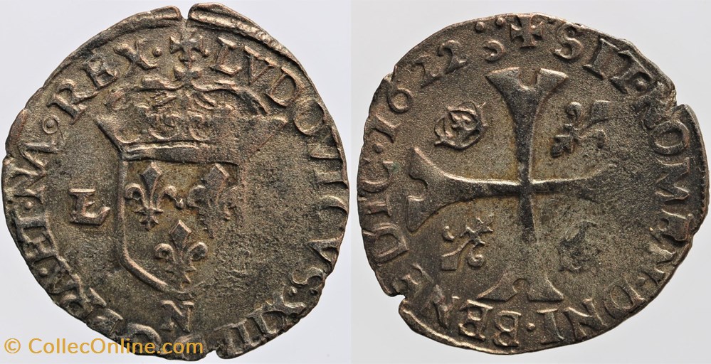 monnaies europe medievale france royales dy 1341 louis xiii douzain 1622 montpellier