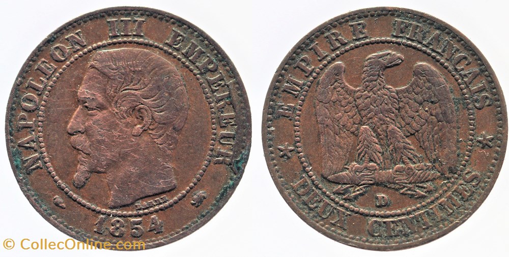 F-107 - Second Empire - 2 centimes - 1854 D monnaies monde france f 107 second empire 2 centimes 1854 d