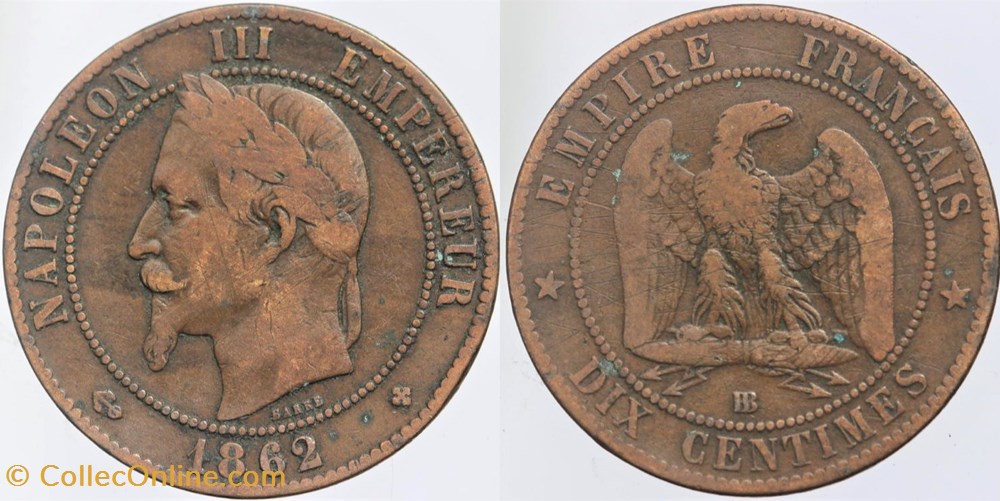 F-134 - Second Empire - 10 centimes - 1862 BB monnaies monde france f 134 second empire 10 centimes 1862 bb