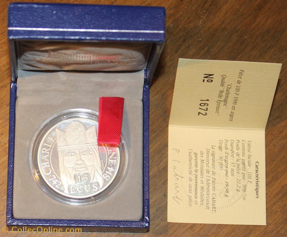 1990 - 15 écus/100 franc argent B.E. monnaies monde france 1990 15 ecus 100 franc argent b e