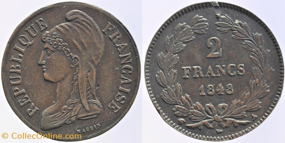 1848 - Seconde République - Essai de Naudin, 2 francs monnaies monde france 1848 seconde republique essai de naudin 2 francs