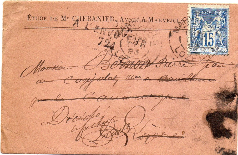 1893 - Cachets type A2 sur retour documents anciens marques postales europe 1893 cachets type a2 sur retour