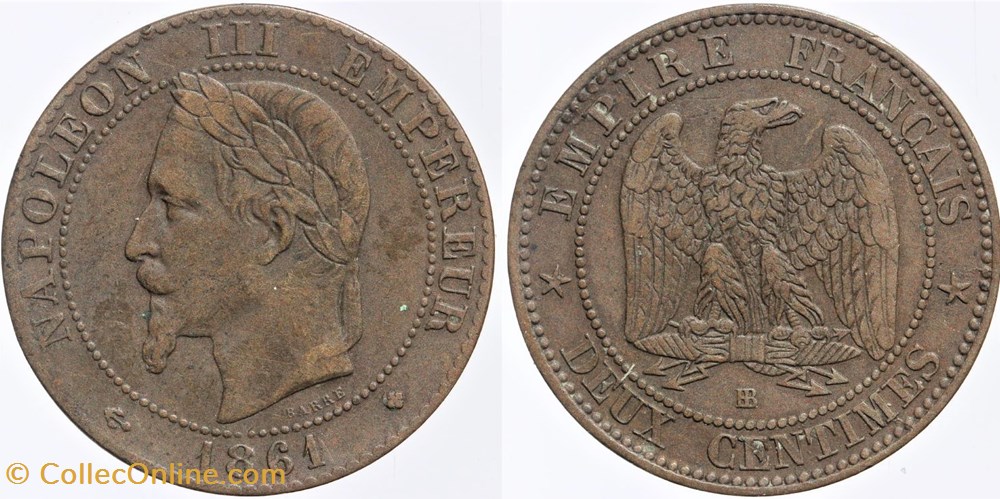 monnaies monde france f 108 second empire 2 centimes 1861 bb