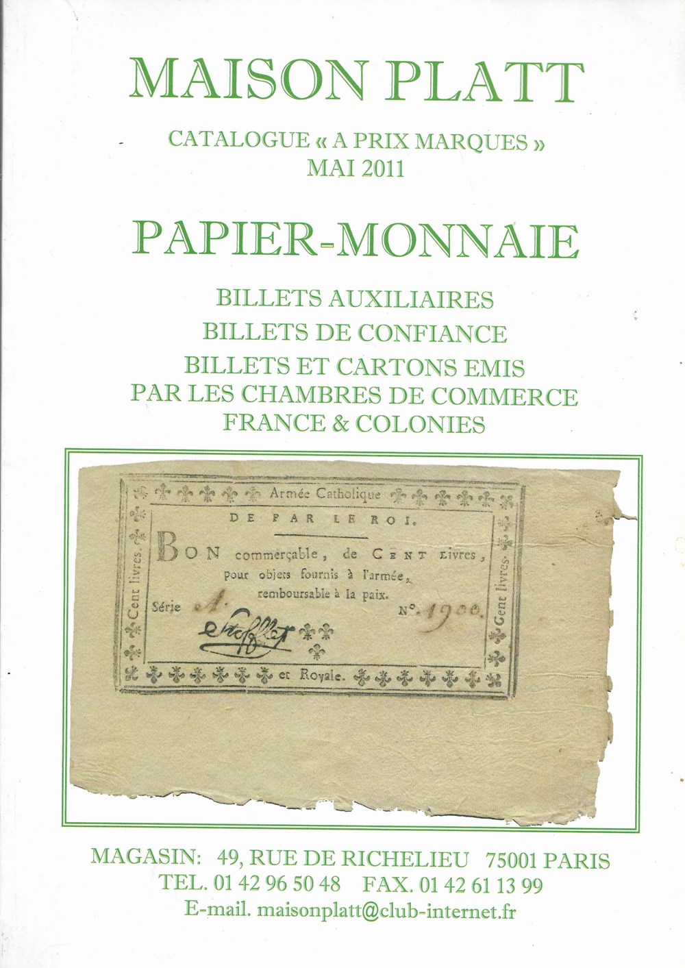 2011 - Vente Platt monnaies livres ouvrages 2011 vente platt