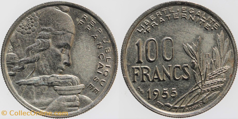 monnaies monde france f 450 cochet 100 fr 1955 b