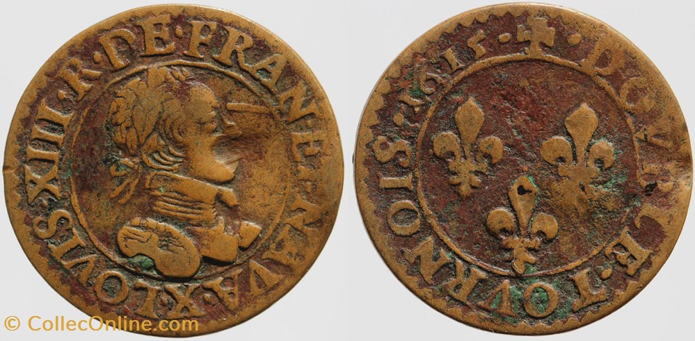 monnaies europe medievale france royales dy 1360 louis xiii double tournois 1615 amiens