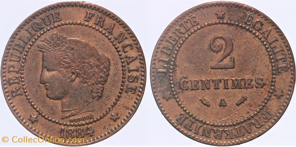 F-109 - Troisième République - Cérès - 2 c. - 1884 A monnaies monde france f 109 troisieme republique ceres 2 c 1884 a