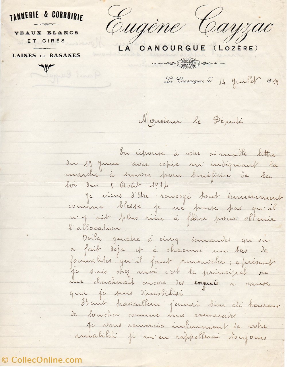 Cayzac Eugène (1919) documents anciens factures commerciaux cayzac eugene 1919