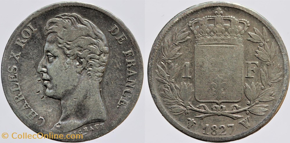 F-207 - Charles X - 1 franc - 1827 Lille monnaies monde france f 207 charles x 1 franc 1827 lille