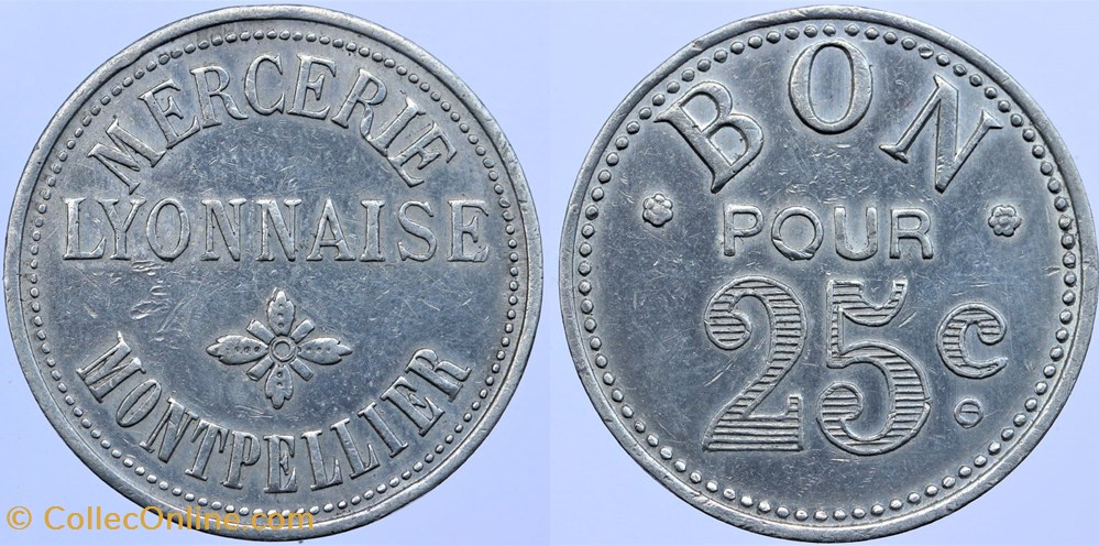 34 - Montpellier - Mercerie - 25 centimes monnaies monde france 34 montpellier mercerie 25 centimes