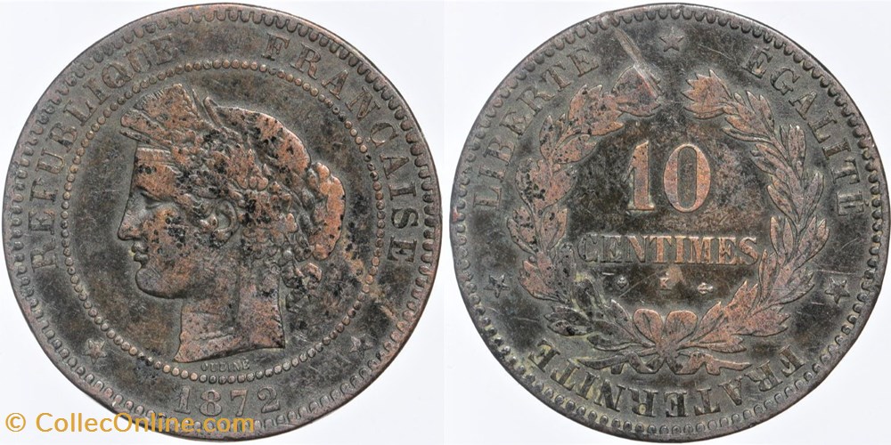 F-135 - Troisième République - Cérès - 10 c. - 1872 K monnaies monde france f 135 troisieme republique ceres 10 c 1872 k