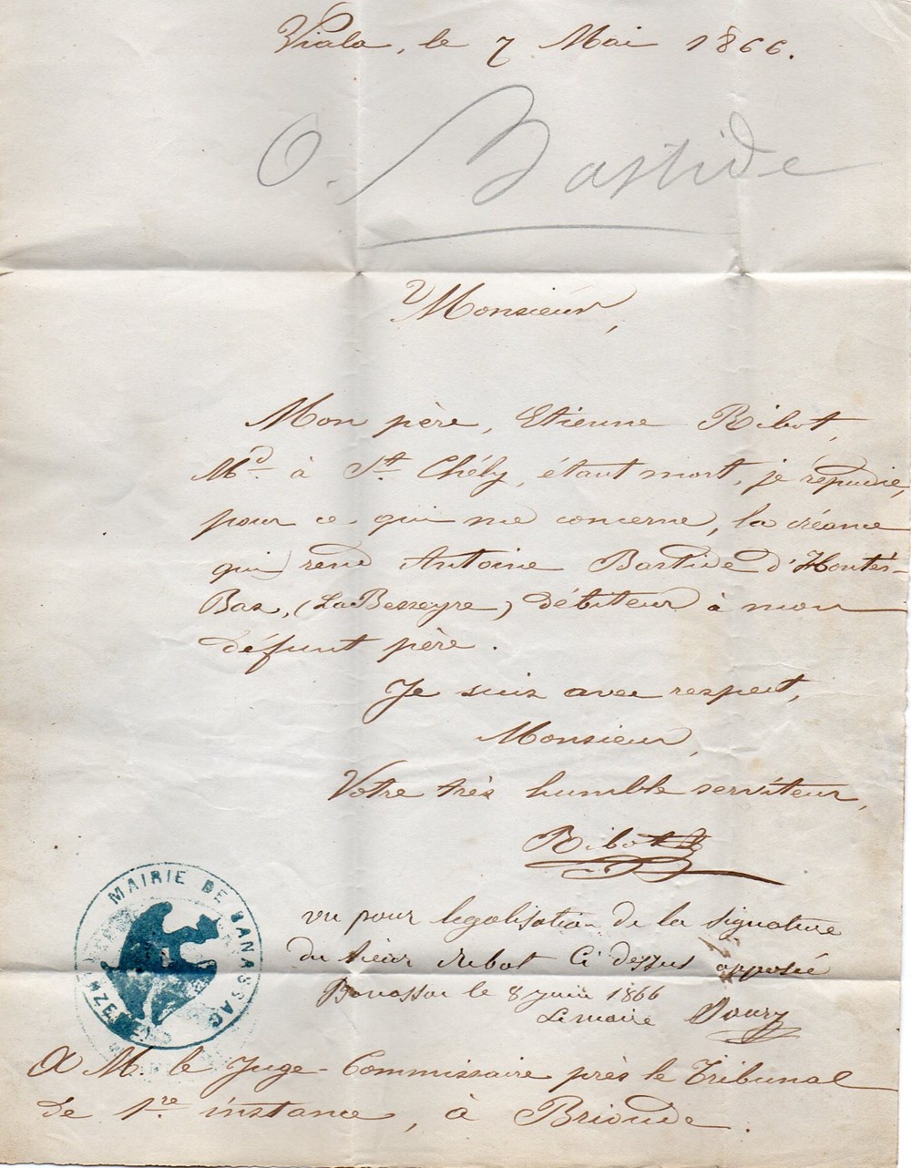 Mairie - Banassac (1866) documents anciens factures commerciaux mairie banassac 1866