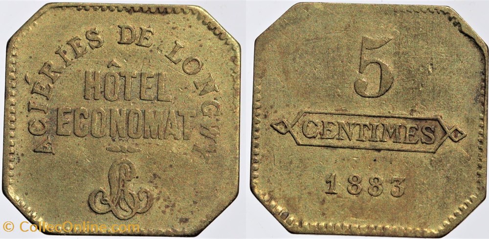 54 - Longwy - Aciéries - 5 centimes, 1883 monnaies monde france 54 longwy acieries 5 centimes 1883
