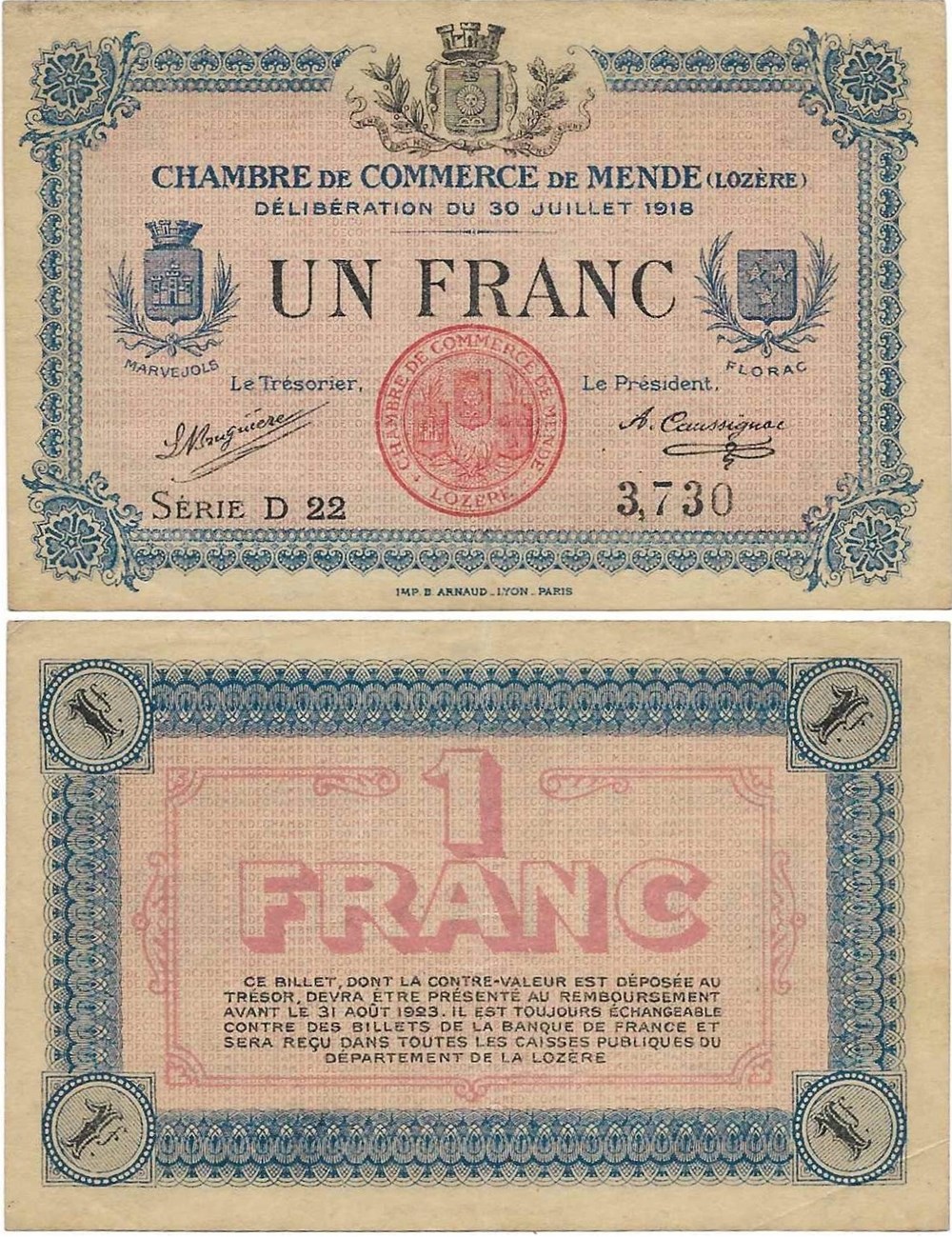 1 franc C.C.M. - Série D22 billets europe france 1 franc c c m serie d22