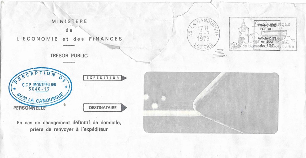Perception la Canourgue (1979) documents anciens factures commerciaux perception la canourgue 1979