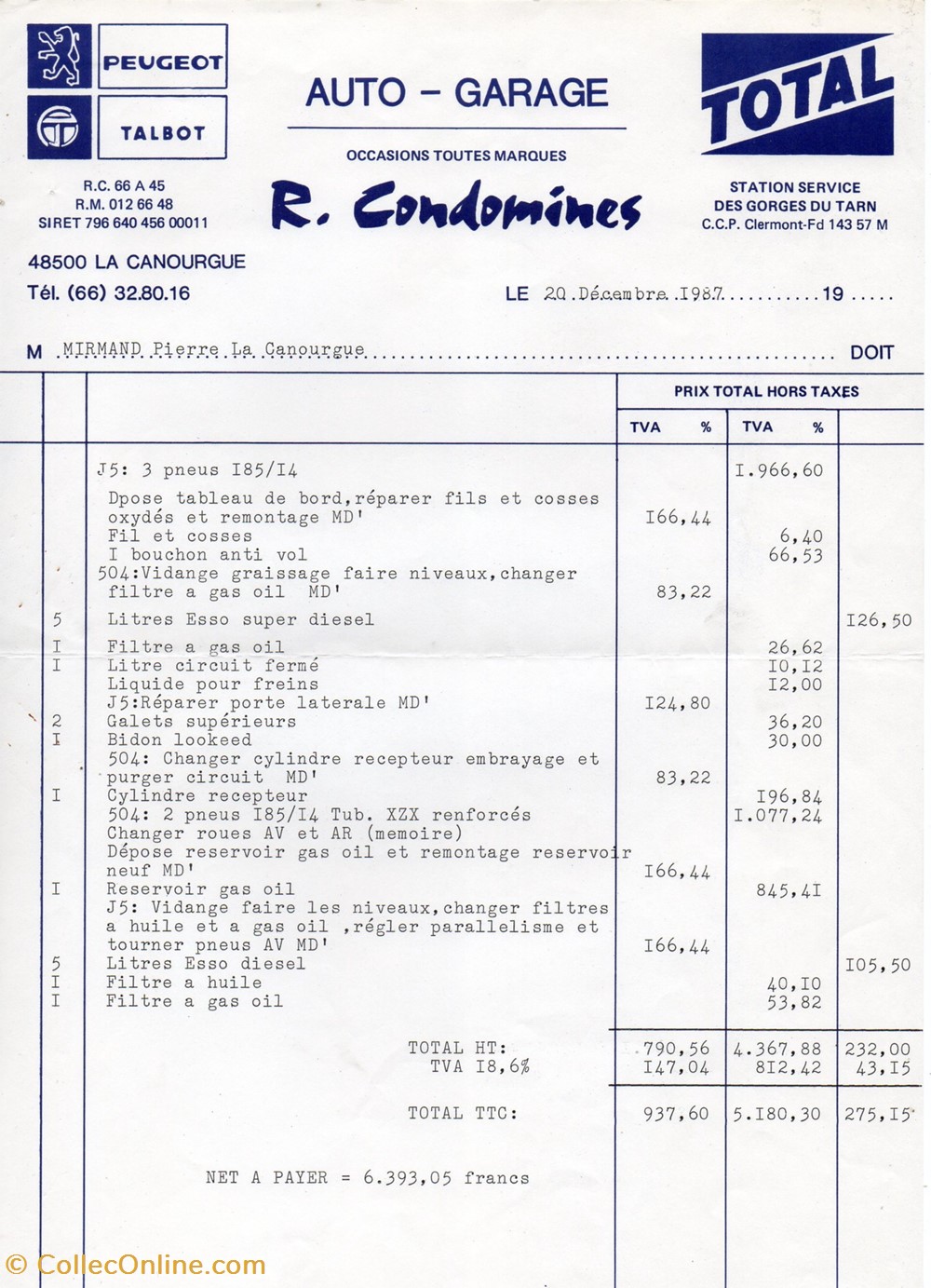 Condomines Roger (1987) documents anciens factures commerciaux condomines roger 1987