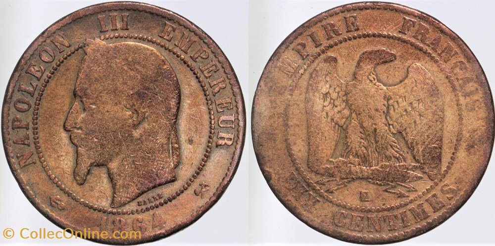 monnaies monde france f 134 second empire 10 centimes 1864 k