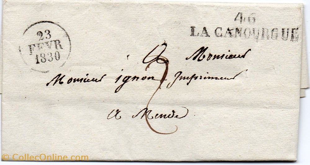 documents anciens marques postales europe 1830 46 la canourgue dateur a