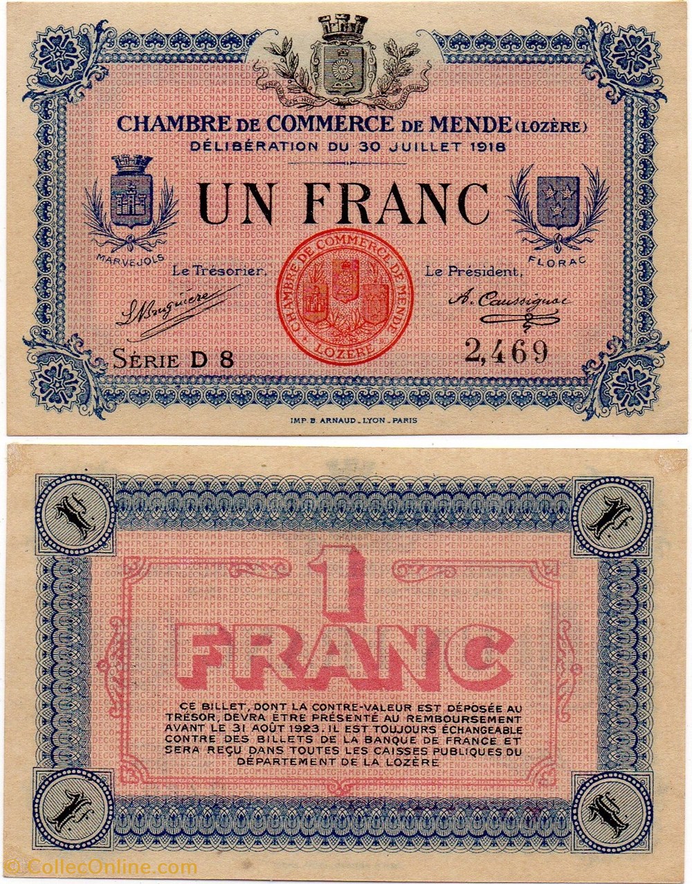 billets europe france 1 franc c c m serie d8