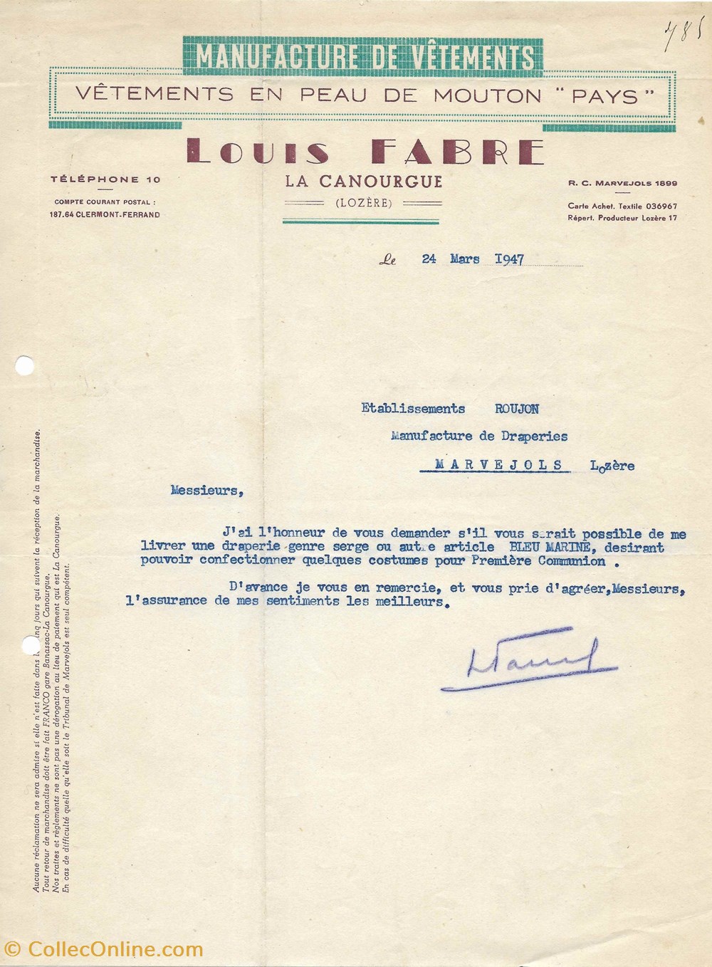 Fabre Louis (1947) vieux papiers factures documents commerciaux fabre louis 1947