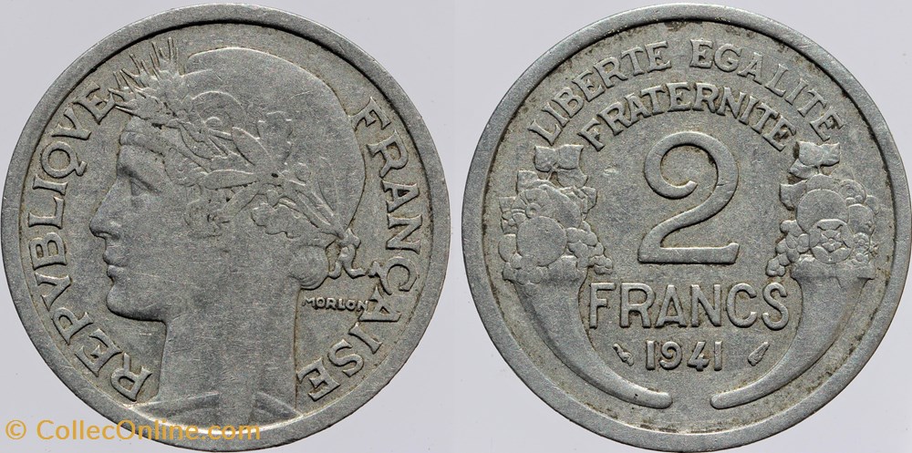 monnaies monde france f 269 morlon 2 frs 1941 coin bouche