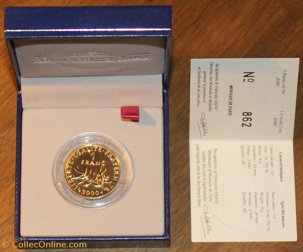 2000 - 1 franc or, B.U. monnaies monde france 2000 1 franc or b u