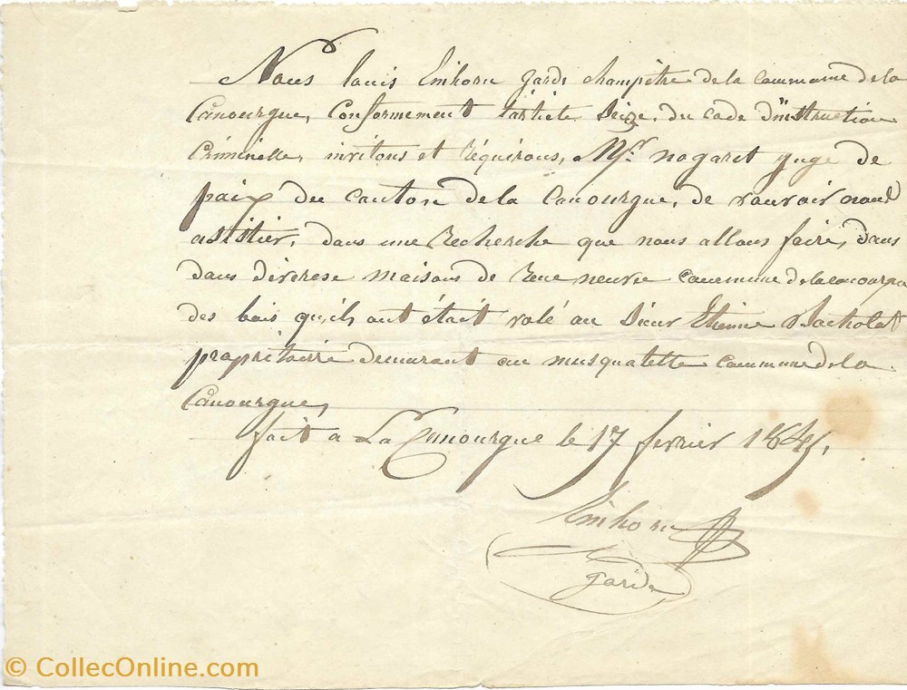 1845 - Vol de bois documents anciens autres 1845 vol de bois
