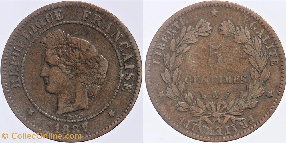 F-118 - Troisième République - Cérès - 5 c. - 1887 A monnaies monde france f 118 troisieme republique ceres 5 c 1887 a