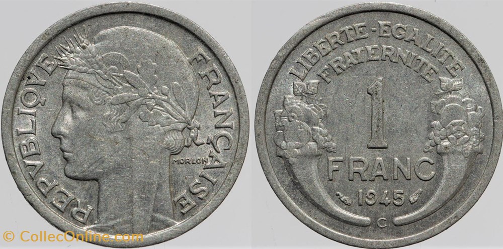 F-221 - Morlon - 1 fr. - 1945 C monnaies monde france f 221 morlon 1 fr 1945 c