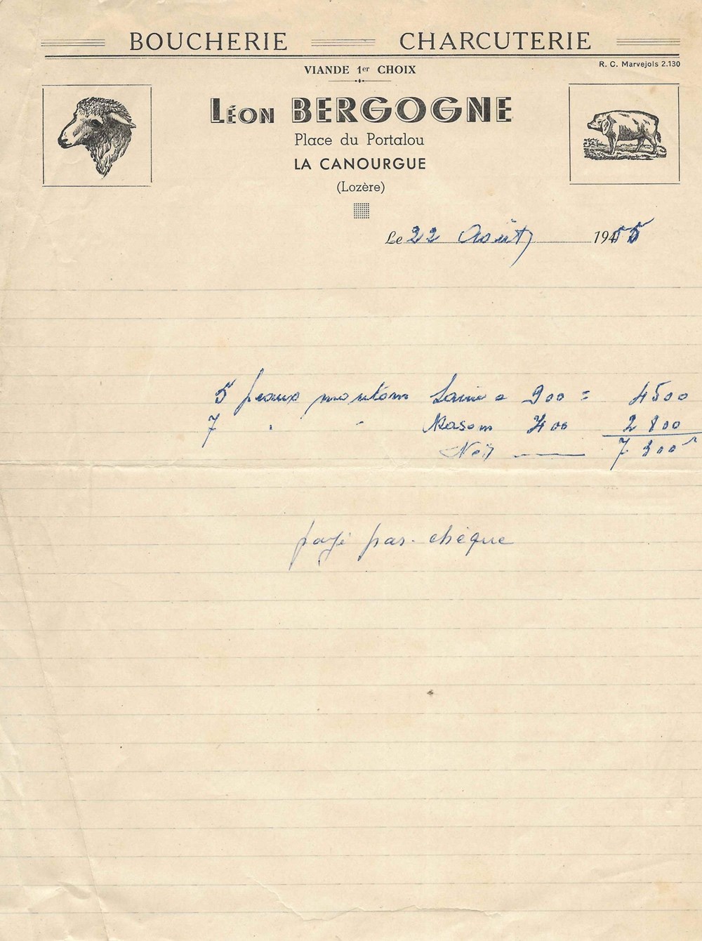 Bergogne Léon (1955) documents anciens factures commerciaux bergogne leon 1955