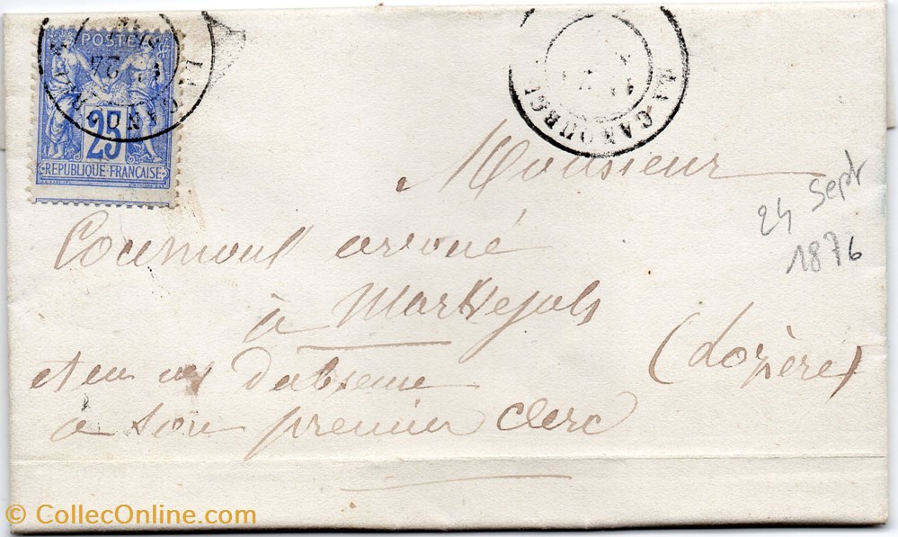 1876 - Cachet type 17 documents anciens marques postales europe 1876 cachet type 17