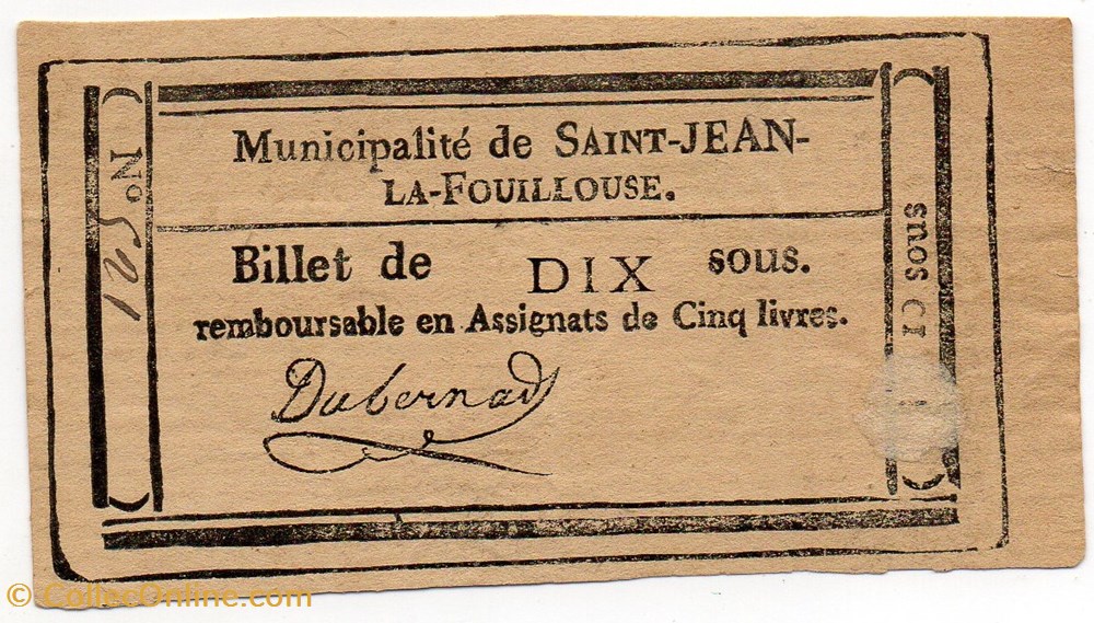 Billet de Confiance - St-JEAN-LA-FOUILLOUSE (Lozère) - 10 sous billets europe france billet de confiance st jean la fouillouse lozere 10 sous