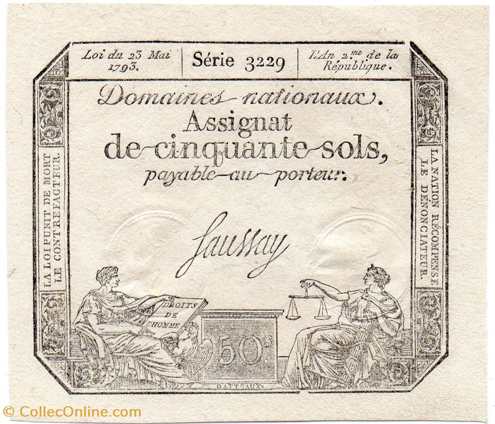 Assignat de 50 sols - 23 mai 1793 billets europe france assignat de 50 sols 23 mai 1793