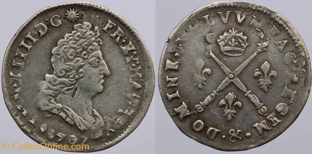 Dy 1567 - Louis XIV - 5 sols aux insignes - 1702 Aix monnaies europe medievale france royales dy 1567 louis xiv 5 sols aux insignes 1702 aix