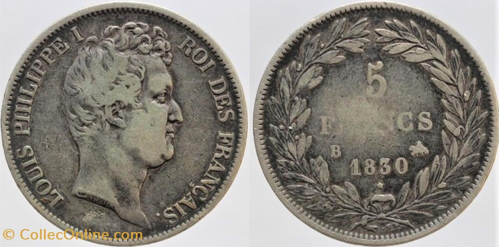F-315 - Louis Philippe I - 5 francs - 1830 B monnaies monde france f 315 louis philippe i 5 francs 1830 b