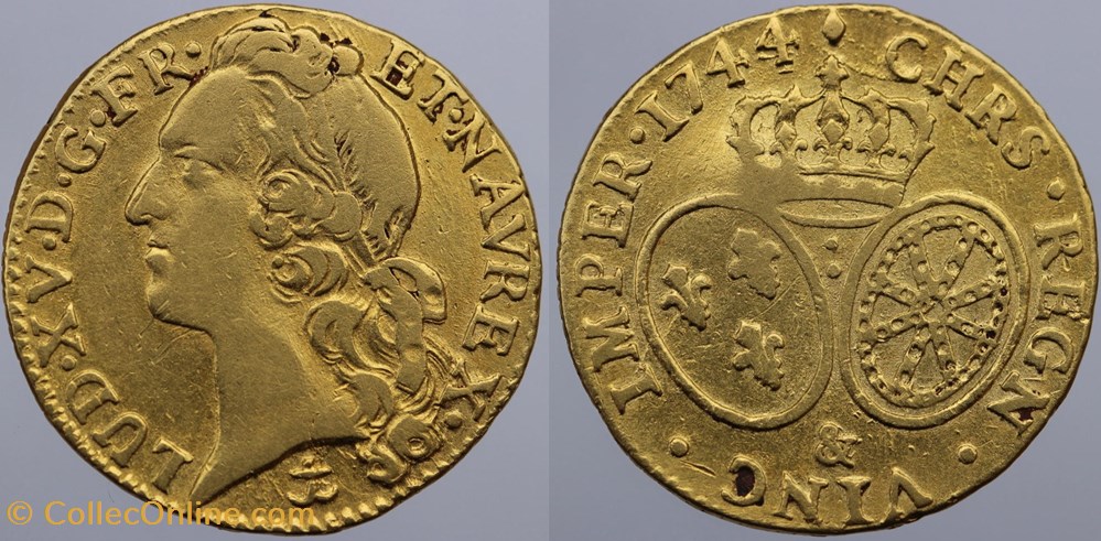monnaies europe medievale france royales dy 1643 louis xv ecu or 1744 aix