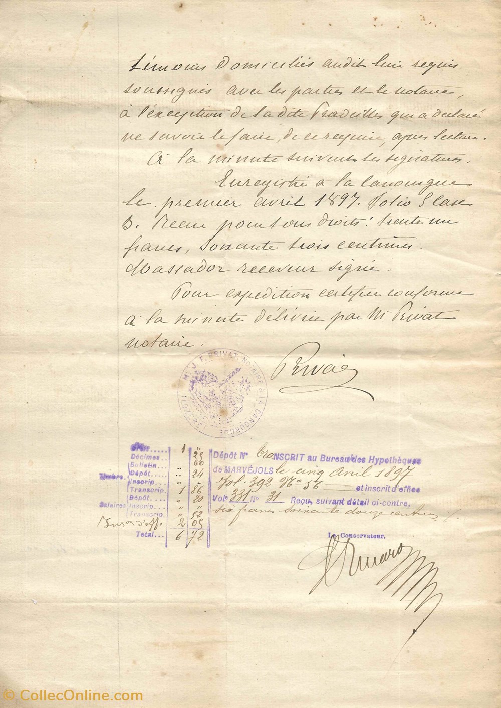 1897 - Vente documents anciens autres 1897 vente