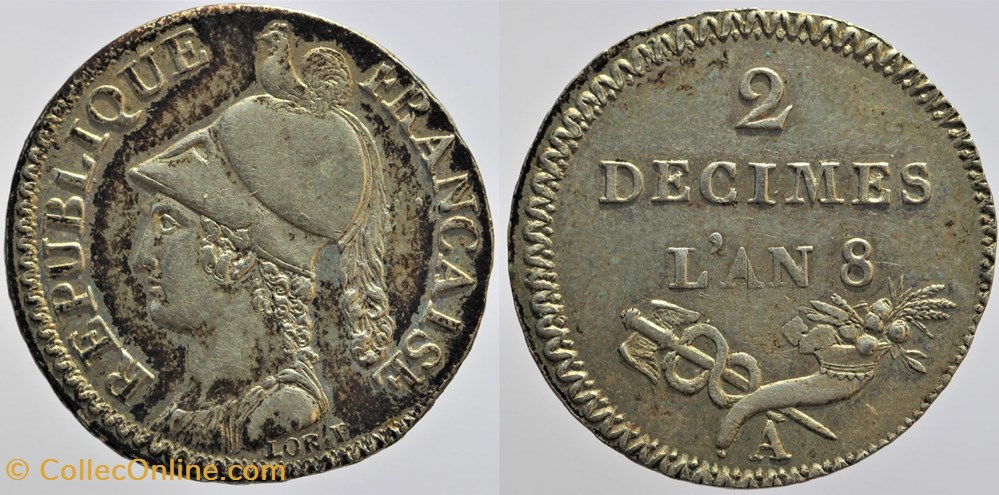 1800 - Consulat - Essai du 2 décimes - AN 8 monnaies monde france 1800 consulat essai du 2 decimes an 8