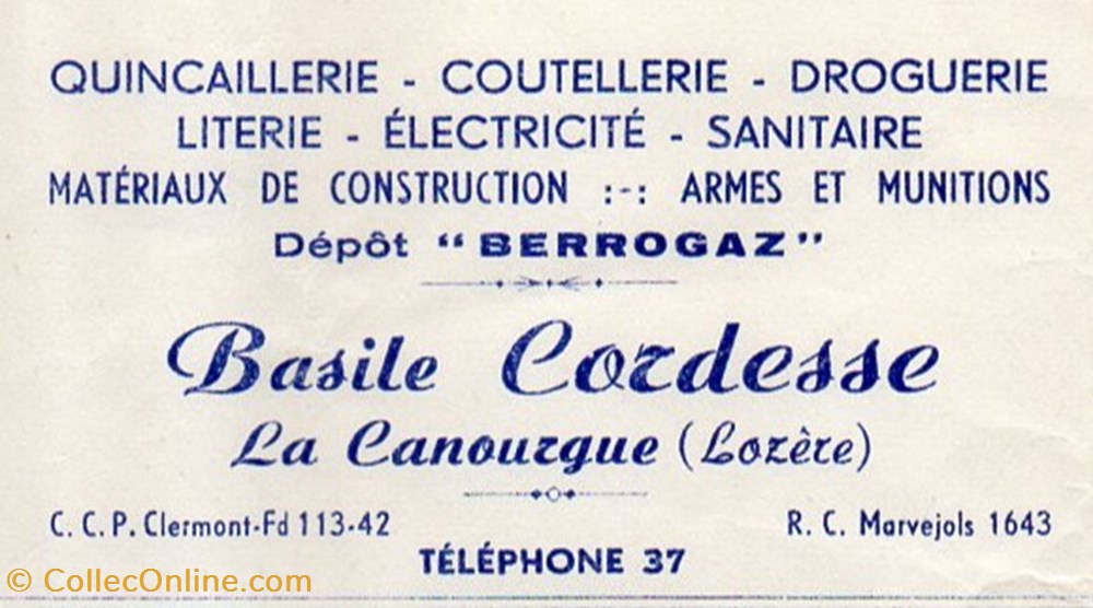 Cordesse Basile (1962) documents anciens factures commerciaux cordesse basile 1962