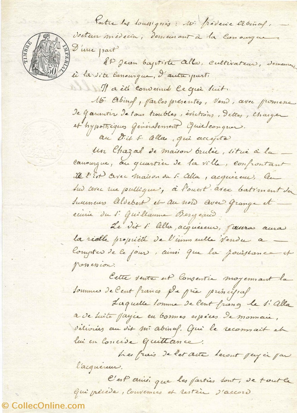 1869 - Vente d'une maison brulée documents anciens autres 1869 vente une maison brulee